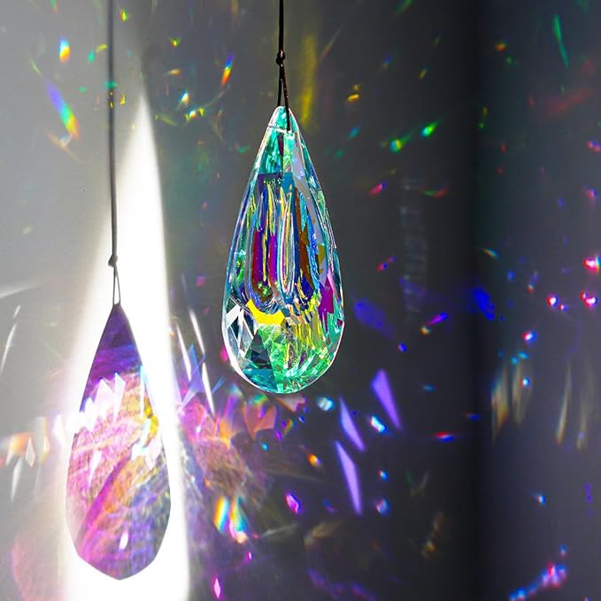 YU FENG 4.7 Inch Crystal Prism Suncatcher, Window Hanging Rainbow Maker | Large Faceted Crystal Pendant, Teardrop Crystal, Window Hanging Ornament, Bright Rainbow Effect, Garden Home Decoration