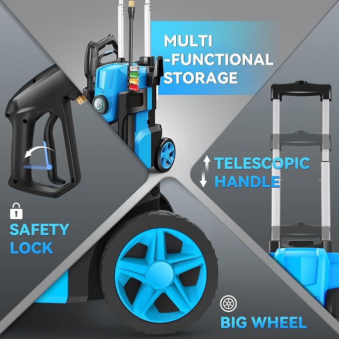 Electric Pressure Washer, 5000 PSI 4.0 GPM Heavy Duty Power Washer, with 4 Nozzles,Foam Cannon,33FT Hose Reel and 500ml Soap Bottle for Home/Cars(Light Blue)