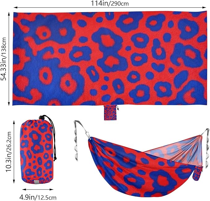 Blue and Red Leopard Print 330lb Capacity Camping Hammock with Tree Straps Hanging Hammock for Patio Backyard Lounge Base hamaca para Patio Exterior