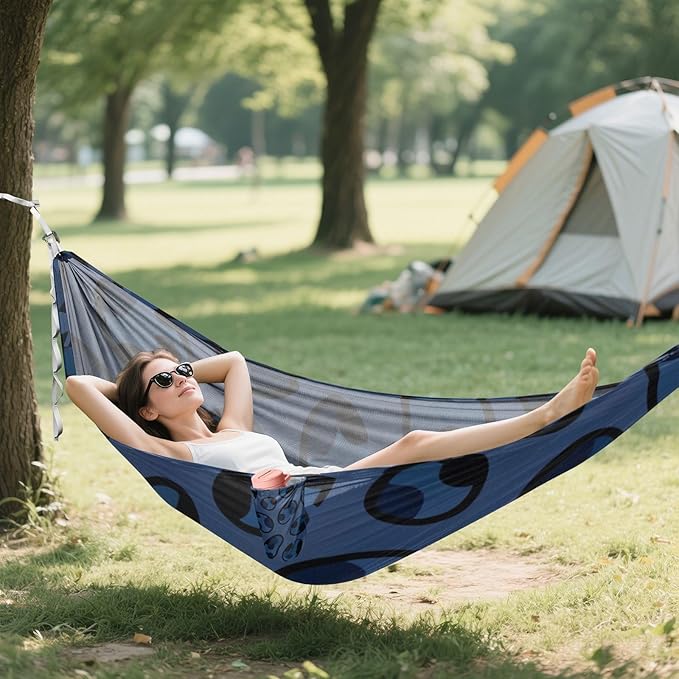 Blue Leopard Outdoor Hammock with Tree Straps for Outside Patio Garden
