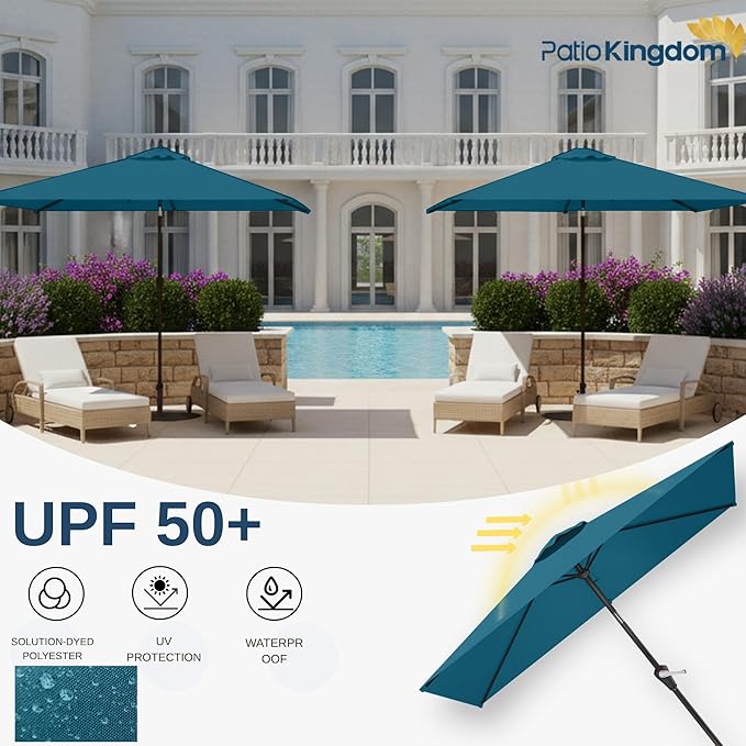 6.5'x10' Rectangular Patio Outdoor Umbrella,Large Coverage with Push-Button Tilt & UV Protection,Sturdy Ribs for Deck,Lawn,Pool,Backyard