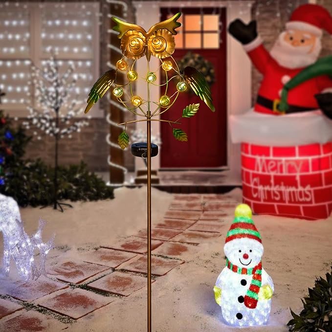 TAKE ME Garden Solar Lights Outdoor,Solar Powered Stake Lights Great Gifts- Metal OWL LED Decorative Garden Lights for Walkway,Pathway,Yard,Lawn (Green)