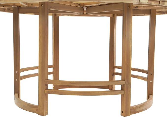 WILLIAMSPACE 59.1" Round Acacia Wood Outdoor Patio Table with Umbrella Hole, Light Teak