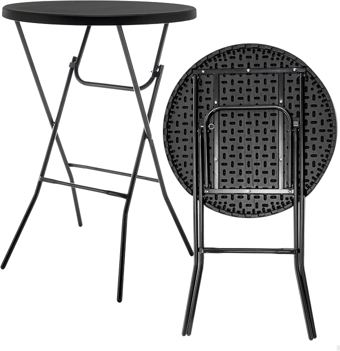 BTEXPERT Black 2.63 Foot Round Plastic Bar Height Folding Table Commercial Portable Indoor Outdoor Accessory for Patio Backyard Dining Wedding Party Events Home Kitchen