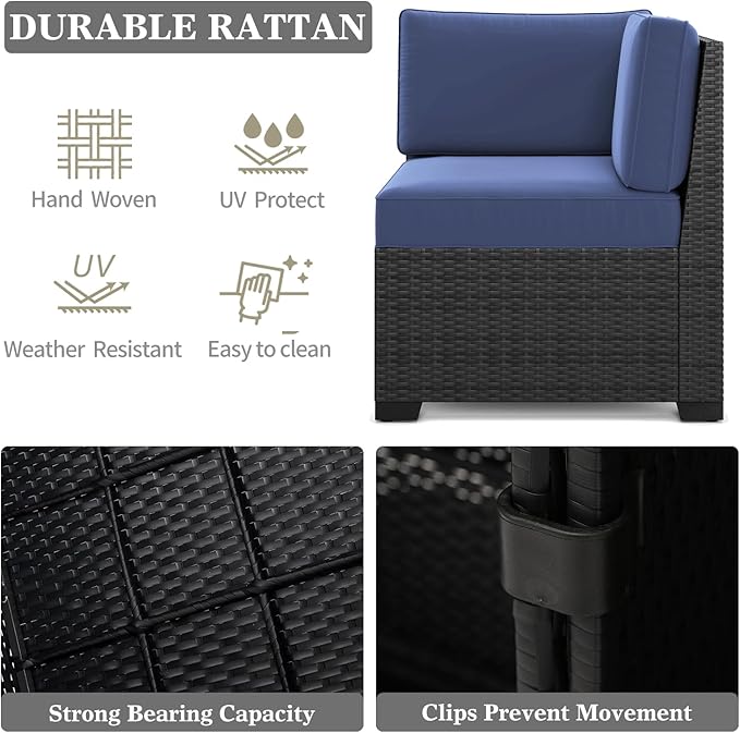 LayinSun 6 Pieces Patio Furniture Set, Black Rattan Modular Sectional Outdoor Conversation Sofa Set