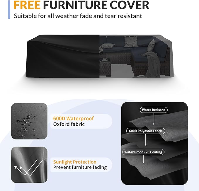 Patio Furniture Set, 7 Pieces Outdoor Modular Conversation Set Wicker Sectional Sofa for All Weather Rattan Patio Couch for Porch Garden Backyard Balcony Poolside (Grey)