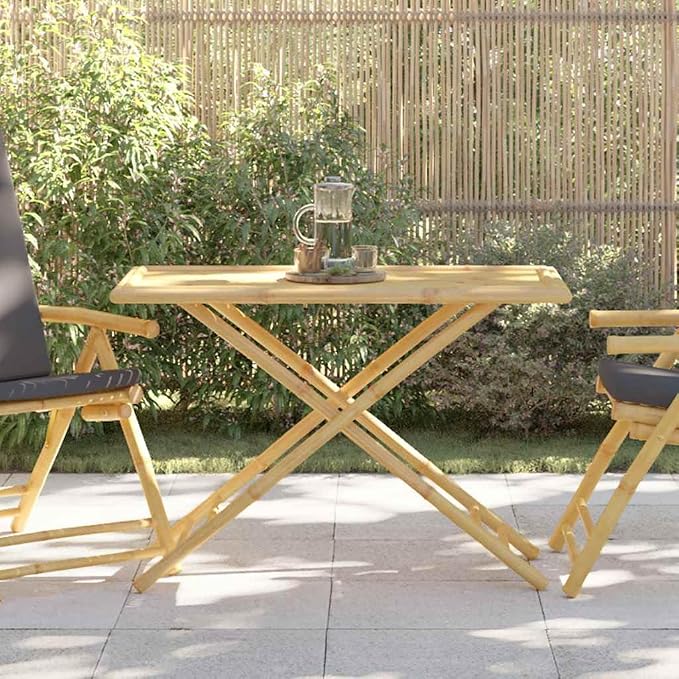 Bamboo Folding Patio Table 43.3x21.7x29.5 Inches, Outdoor Garden Table with Slatted Top for Ventilation, Easy Foldable Design for Storage and Transport, Natural Wood Finish