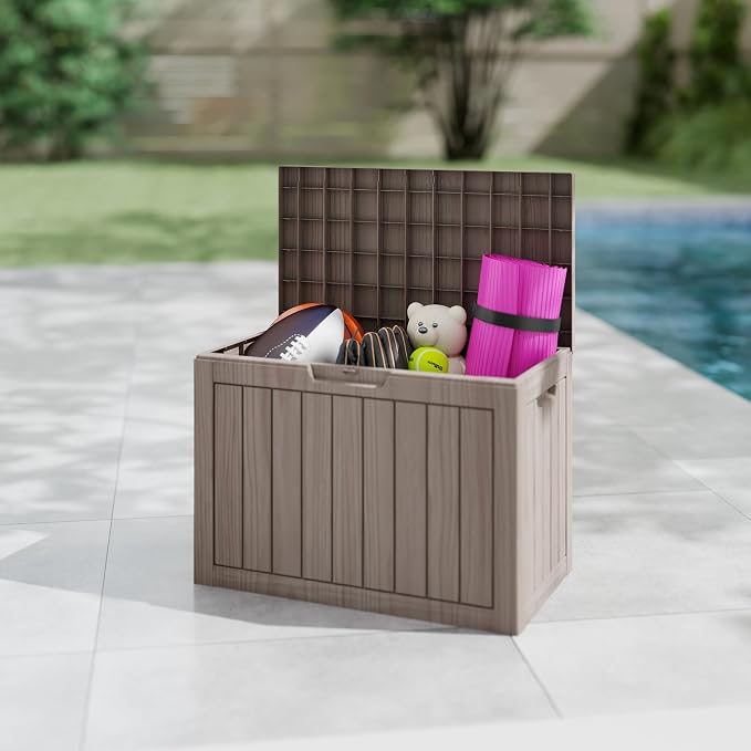 Outdoor Storage Box, 50 Gallon Waterproof Deck Box [Upgraded 3.0], Snap-Together Storage Bin for Chair Cushions, Porch Throw Pillows, Lockable Small Coffee Table Ottoman, Patio Garden, Grey