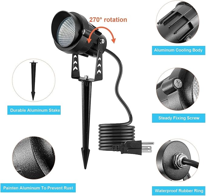 Christmas RGB Spot Lights, Outdoor Spotlights with Timer, 12W Metal Case IP65 Waterproof Color Changing Landscape Lights with Spike Stand for Garden Lawn House Tree (4 Lights)