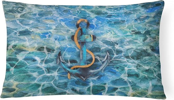 Caroline's Treasures BB5370PW1216 Anchor and Rope Canvas Fabric Decorative Pillow Machine Washable, Indoor Outdoor Decorative Pillow for Couch, Bed or Patio, 12HX16W