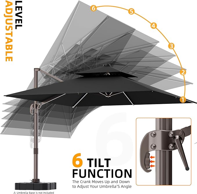 10' X 13' Outdoor Patio Umbrella Large Rectangle Cantilever Umbrella Heavy Duty 360°Rotation Offset Umbrella for Garden Deck Pool Patio, Black