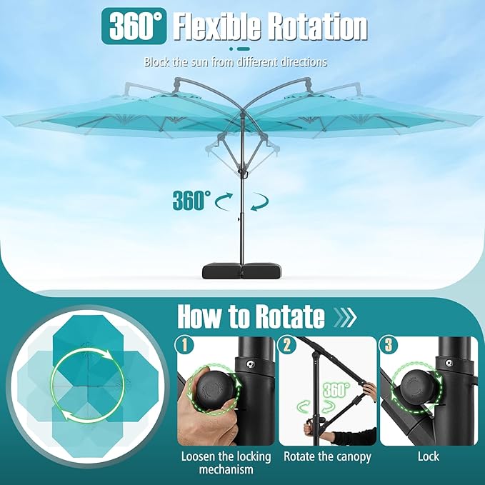 Tangkula 10ft Patio Umbrella with Base Included, Offset Cantilever Outdoor Umbrella with Infinite Tilt, 360 Degree Rotation, Crank Handle, Sun-Protective Canopy for Pool Deck Garden Backyard (Turquoise)