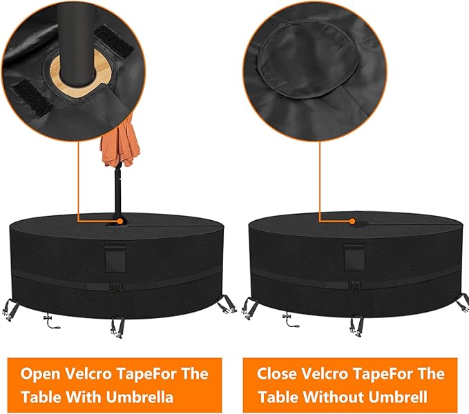 Kovshuiwe Round Patio Table Cover with Umbrella Hole - 70" Dia x 23.6" H Heavy Duty Waterproof 600D Oxford Fabric Outdoor Lawn Patio Furniture Covers (Cover Size，NOT Table Size)