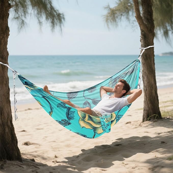 Cute Rose Flower Butterfly Turquoise 330lb Capacity Outdoor Hammock Hanging Hammock for Outside Patio Backyard Poolside sillas para acampar