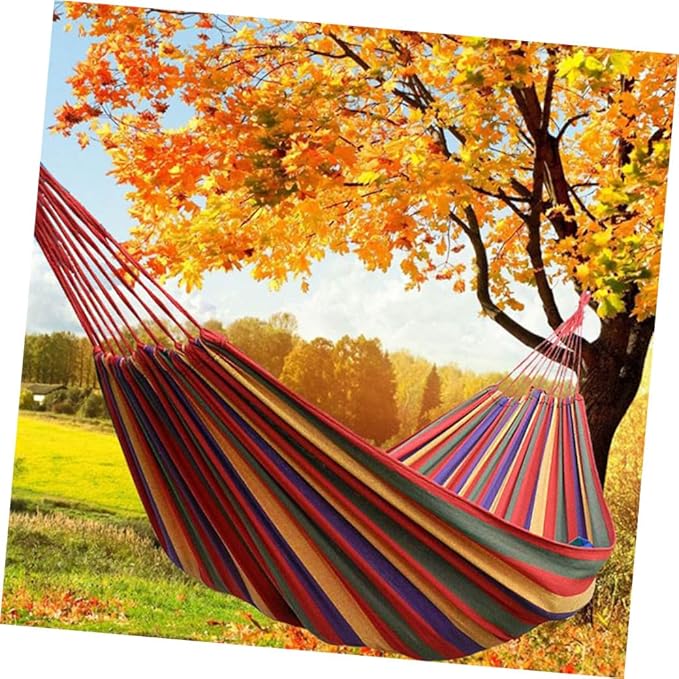 Uonlytech Canvas Hammock Hanging Chair Outdoor Camping Swing Hammock 190x85cm Portable Striped Garden Patio for Travel and Backyard Use