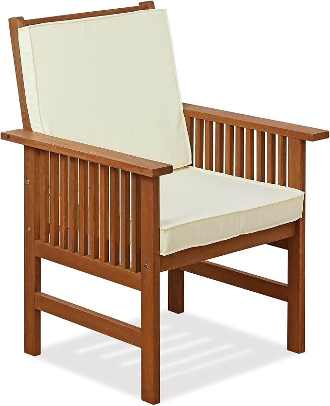 Furinno TIOMAN Patio Chair, Mediterranean Outdoor Lawn Chair, Armchair with Cushion, for Patio, Garden, Porch, Light Wood