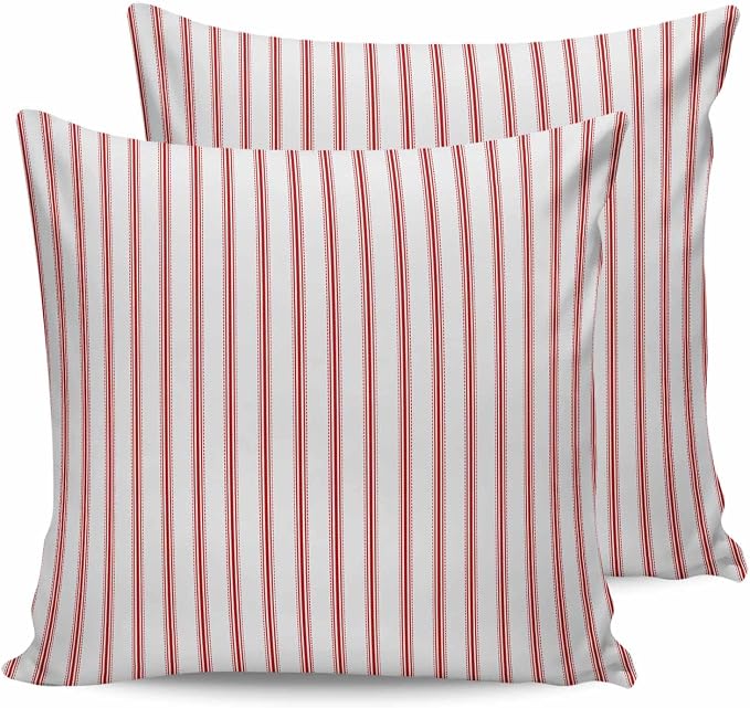 Outdoor Waterproof Throw Pillow Covers 24x24in, Red Lines Cushions for Garden Patio Furniture Chairs Set of 2, Modern Stripes Home Decor Couch Sofa Polyester Pillow Cases