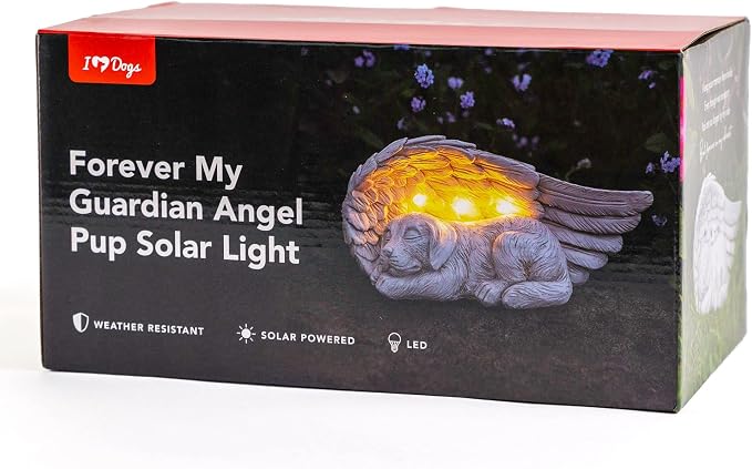 iHeartDogs Forever My Guardian Angel Garden Solar Light, Dog Memorial Stone | Pet Memorial Gifts, Dog Figurine, Solar-Powered, Garden Decor