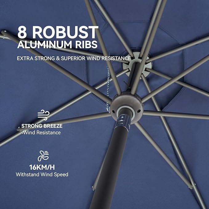 Nalupatio 10ft Outdoor Patio Umbrella,Table Umbrella,Yard Umbrella,Heavy-Duty Round Market Umbrella with 8 Sturdy Ribs,Push Button Tilt and Crank for Garden,Deck,Backyard,Pool-Navy