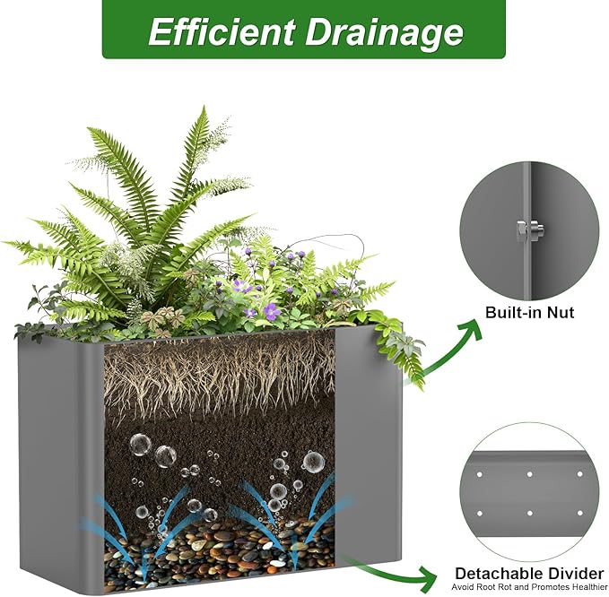 36" L x 15" W x 24" H Metal Tall Rectangular Planter - Large Planter Box for Outdoor Plants, Flowers,Garden