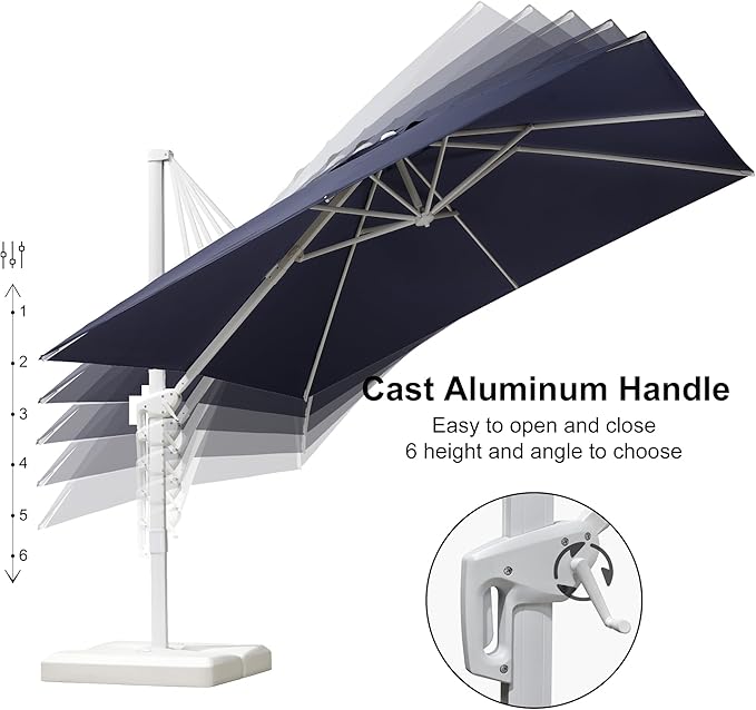 PURPLE LEAF 10 FT Patio Umbrella White Cantilever Umbrella Aluminum Square Outdoor Offset Umbrella Hanging Windproof with 360° Rotation for Garden Deck Pool, Navy Blue
