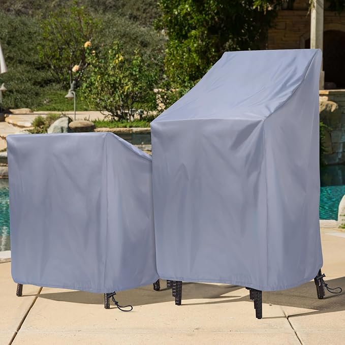 Waterproof Stackable Chair Covers, Uranshin Outdoor Patio Furniture Covers Stacked Chairs 210D Oxford Lounge Chair Covers Outdoor Stack Chairs for All Weather Protection,25"L x 25"W x 47”H (Grey)