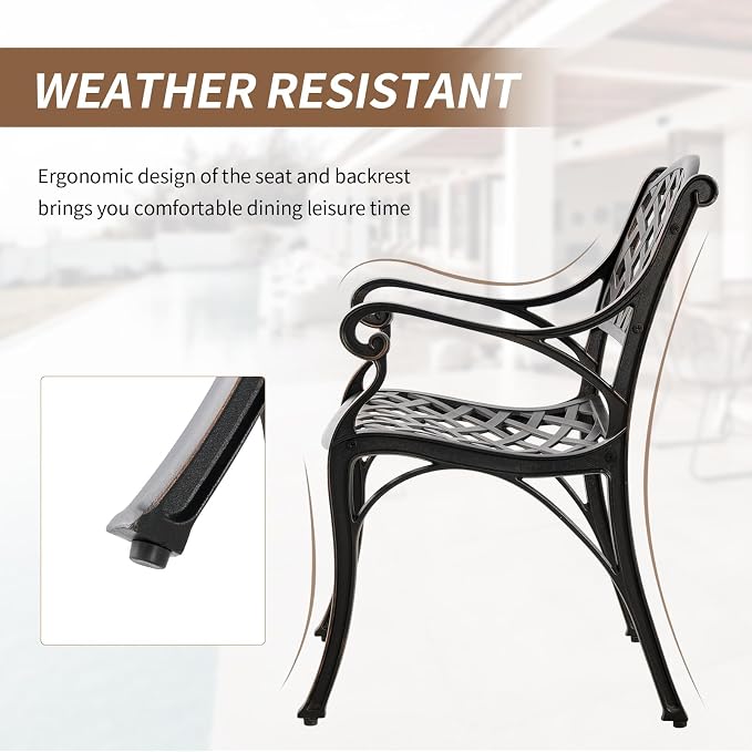 5 Piece Patio Dining Set, All Weather Cast Aluminum Outdoor Dining Table and Chairs Set of 4, Patio Furniture Conversation Set with 4 Chairs and 31" Round Table, 2.2" Umbrella Hole