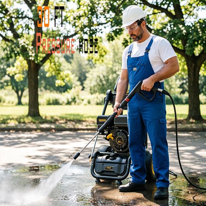 Gas Pressure Washer, 3500 PSI &2.6 GPM Power Washer, 30 ft Hose&Soap Container, 5 Adjustable Nozzles, Cleaning for Driveway/Concrete/Vinyl Fencing, CARB&EPA CERT