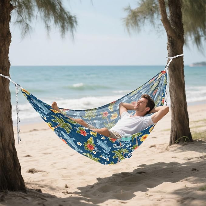 Camping Hammock Outdoor Hammocks for Outside Flower Shark Ocean Beach Trees Portable Lightweight with Pockets Tree Straps Indoor