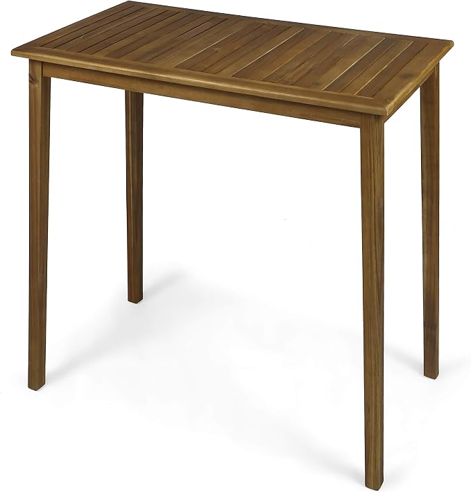 Polaris Outdoor Minimalist Acacia Wood Rectangle Bar Table - Teak Finish