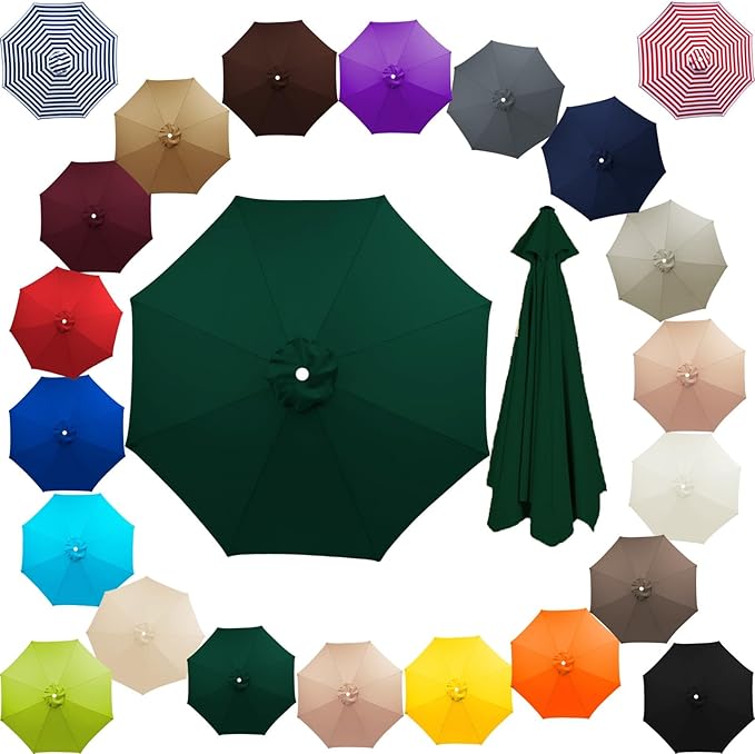 Patio Umbrella Cover Canopy Replacement Top for 8 Ribs, Fade Resistant Outdoor Table Market Umbrella Canopy Cloth for Garden/Deck/Backyard/Pool