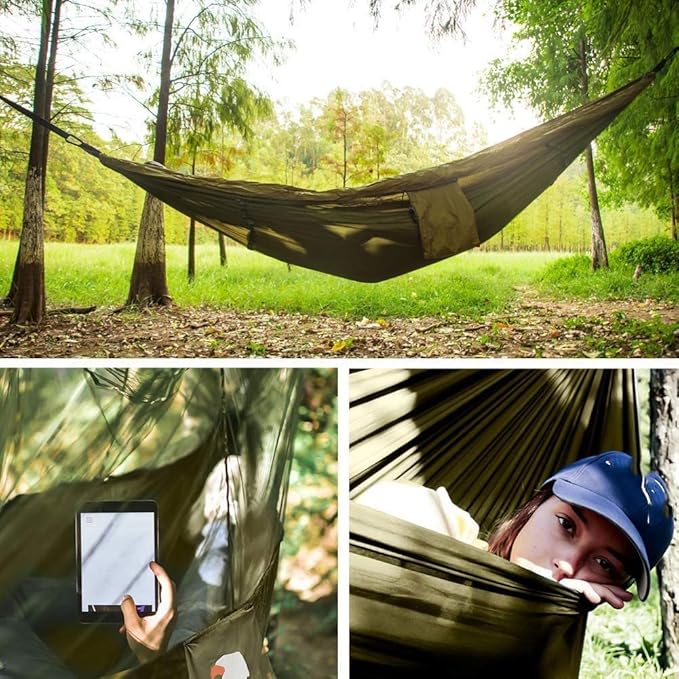 Travel Camping Double Hammock, with Mosquito Net Portable Parachute Nylon Hammock, Light Quick Drying Outdoor Hammock, for Outdoor Indoor Camping (Color : B, Size : 260x140cm)