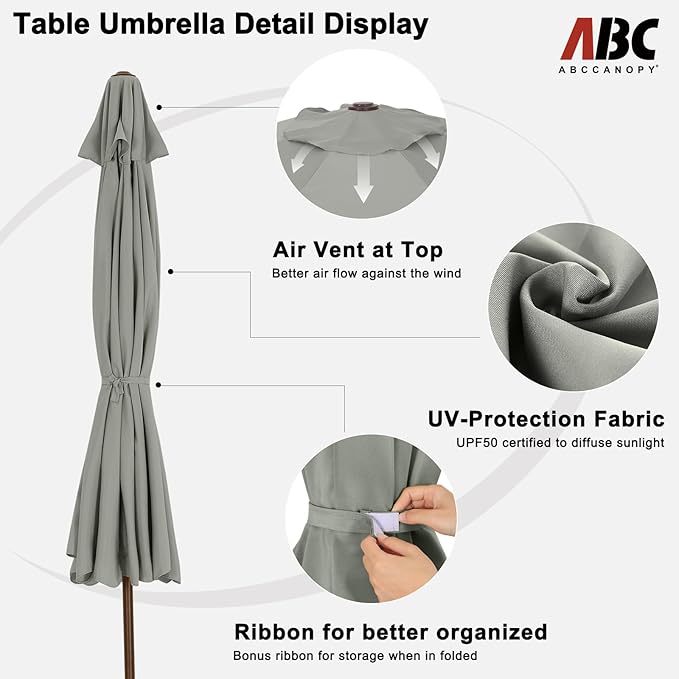 ABCCANOPY 7.5ft Scalloped Patio Umbrella, Outdoor Table Umbrella with Tilt and Crank, Fiberglass Ribs Deck Umbrella for Patio, Pool, Garden, Picnic (Light Gray)