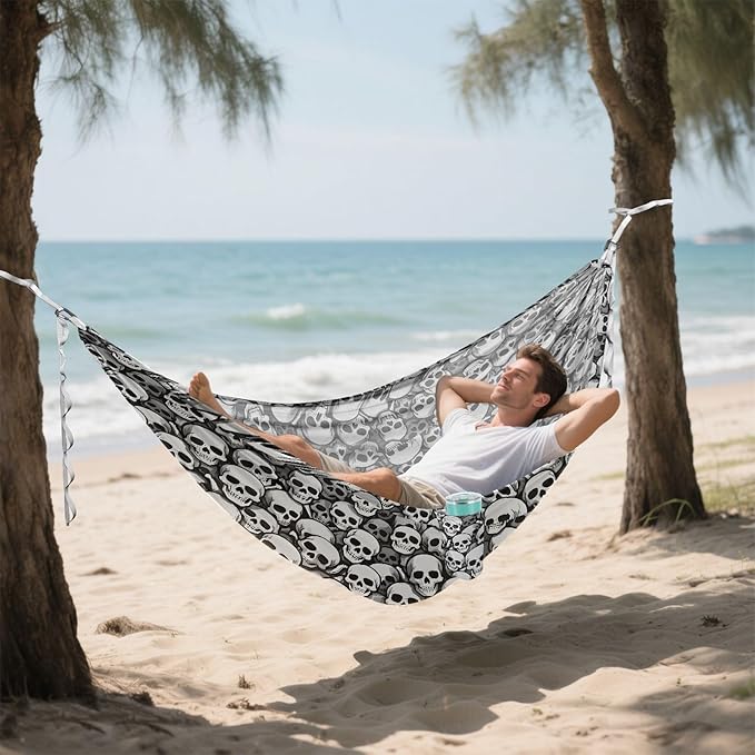 Camping Hammock Outdoor Hammocks for Outside Skull Gray Beach Trees Portable Lightweight with Pockets Tree Straps Indoor