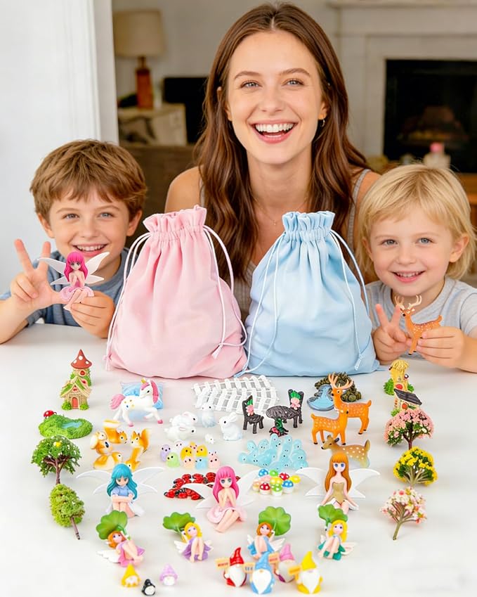 112PCS Fairy Garden Accessories Kit with 2 Gift Bags – Complete Miniature Fairy House & Accessories for DIY Indoor & Outdoor Terrarium, Planter & Garden Decor Gift