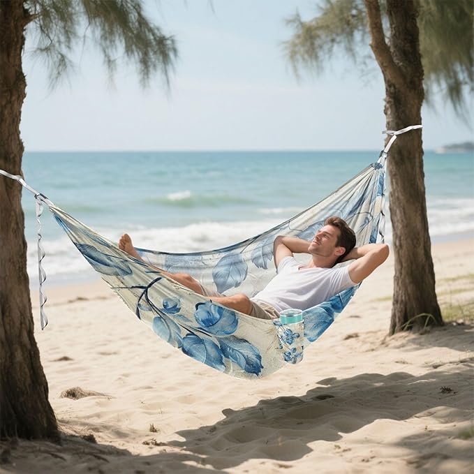Blue Leaves 330lb Capacity Hammocks for Camping with Tree Straps Swing Hammock for Patio Backyard Lounge Base amacas para patios con Base de adultos