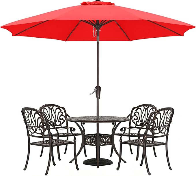 ABCCANOPY 10FT Patio Umbrella, Outdoor Waterproof Table Umbrella with Push Button Tilt and Crank, 8 Ribs UV Protection Pool Umbrella for Garden, Lawn, Deck & Backyard (Red)