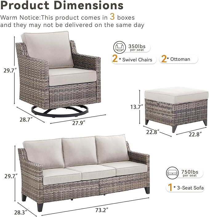 Outdoor Patio Furniture Set-5 Pieces All-Weather Wicker Outdoor Furniture with Swivel Patio Chairs Outdoor Patio Conversation Set for Garden Porch Deck Grey/Beige