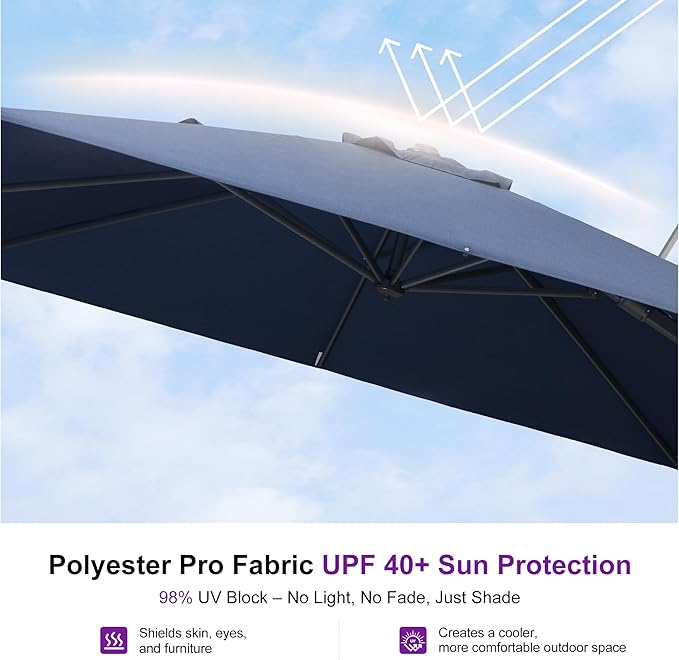 PURPLE LEAF 8' X 10' Left-right Tilting Patio Outdoor Umbrella Offset Swivel Cantilever Heavy Duty Rectangle Aluminu Umbrella with UV Resistant for Deck Pool Patio Backyard, Ocean Slate