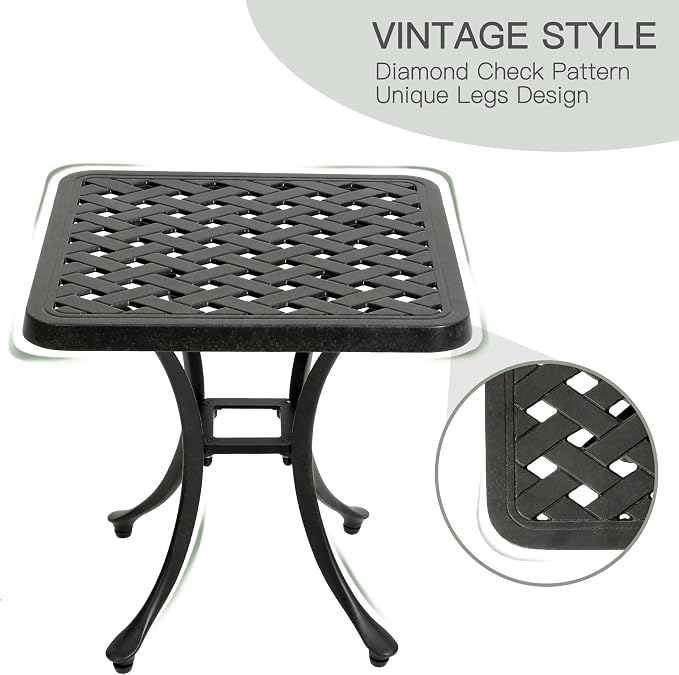 18" Outdoor Side Table, Patio End Tables Outside Cast Aluminum Anti-Rust Metal for Balcony, Backyard, Pool Side, Porch, Bronze