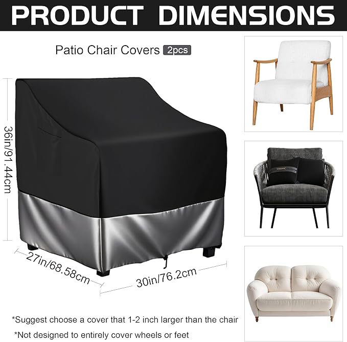 2-Pack Waterproof Patio Chair Covers, All-Weather Patio Chair Covers Waterproof for Home & Commercial Use (30"W*27"D*36"H)