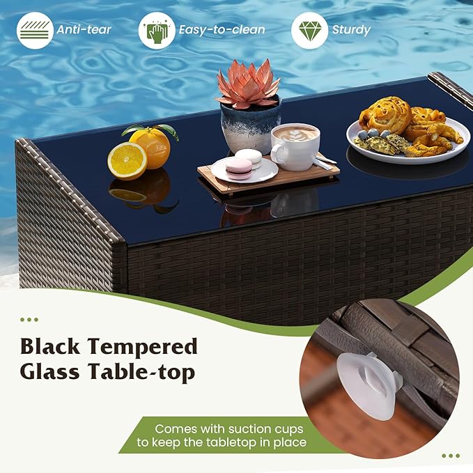 S AFSTAR 4 Pieces Patio Rattan Conversation Set, Patio PE Outdoor Set w/Tempered Glass Coffee Table, Loveseat & Chairs, Zippered Gray Cushions, Wicker Patio Sofa Set for Backyard, Garden & Poolside