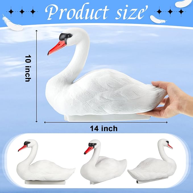 Deekin Swan Decoy Pool Float, 2 Pcs, Goose Decoy for Pond Garden, White | Floating Bird Deterrent, Realistic Swan Shape, Duck Deterrents for Pools, Pond Patio Decor, Water Surface Display