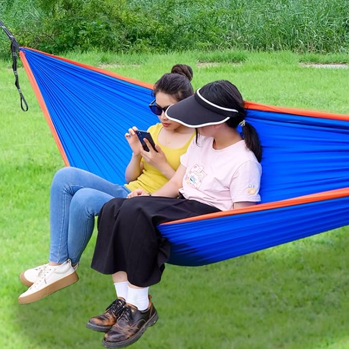 Nylon Hammock Outdoor Camping Travel Multi-Purpose Good Load-Bearing Portable Easy to Install Tree Hanging Hammock(Yellow-Gray)