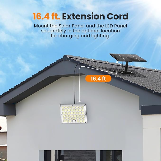Solar Lights Outdoor Waterproof Motion Sensor Security Lights, Upgraded Convex Lens 150% Bright, 184 LED, 3 Modes, 16.4 ft Cord, Outdoor Light for Patio, Porch, Backyard, Garage
