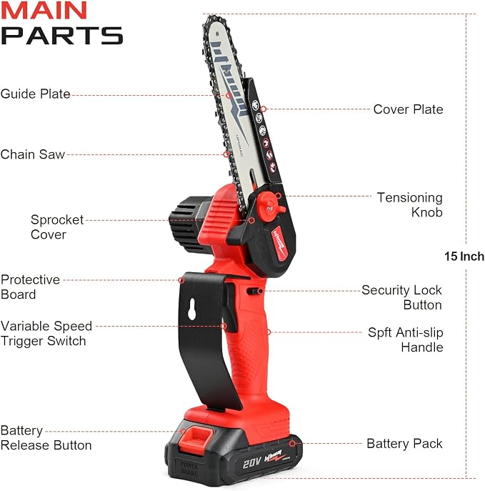 Mini cordless chainsaw, 6-inch portable electric chainsaw, small handheld battery powered chainsaw for wood cutting, tree trimming, and yard work