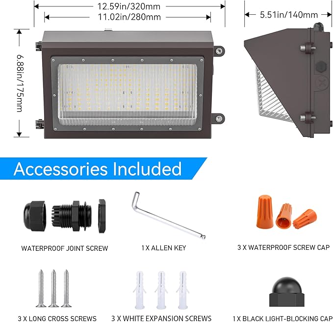 120W LED Wall Pack Light with Dusk-to-Dawn Sensor, 16800LM 5000K LED Security Flood Lighting, 120V Outdoor LED Wall Lights for Parking Lots|Warehouses|Factories|Yard, 2 Pack