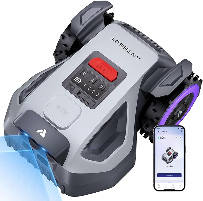 ANTHBOT M9 Set: Robotic Lawnmower Without Boundary Cable Including NetRTK & 4G Service (1 Year), Quick Installation Without RTK Base Station, NetRTK & Dual Vision, 900 m² (max. 1200 m²), 45% Incline