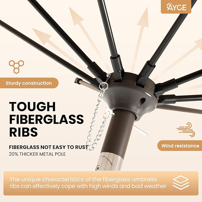 Ayge 9FT Large Outdoor Patio Umbrella Market Table Umbrella-UV Resistant, Easy Push Button Tilt and Crank, 8 Sturdy Fiberglass Ribs Heavy-Duty Pool Umbrella for Deck, Backyard,Garden,Orange