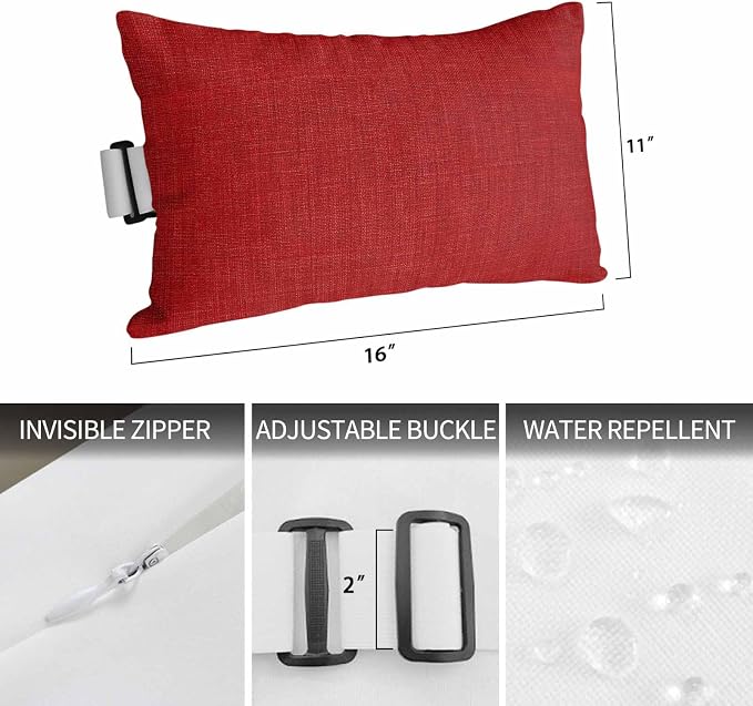 Red Outdoor Lumbar Pillows 11x16 Set of 2, Farmhouse Burlap Solid Red Color Modern Linen Texture Waterproof Throw Pillow Covers with Insert, Decorative Pillowcase Cushion for Couch Sofa Bed